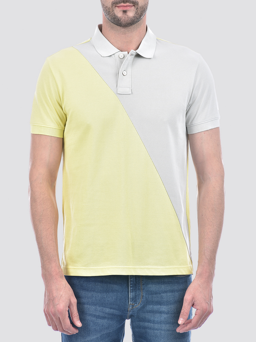 Numero Uno Men Yellow & White Color Block Polo T-Shirt
